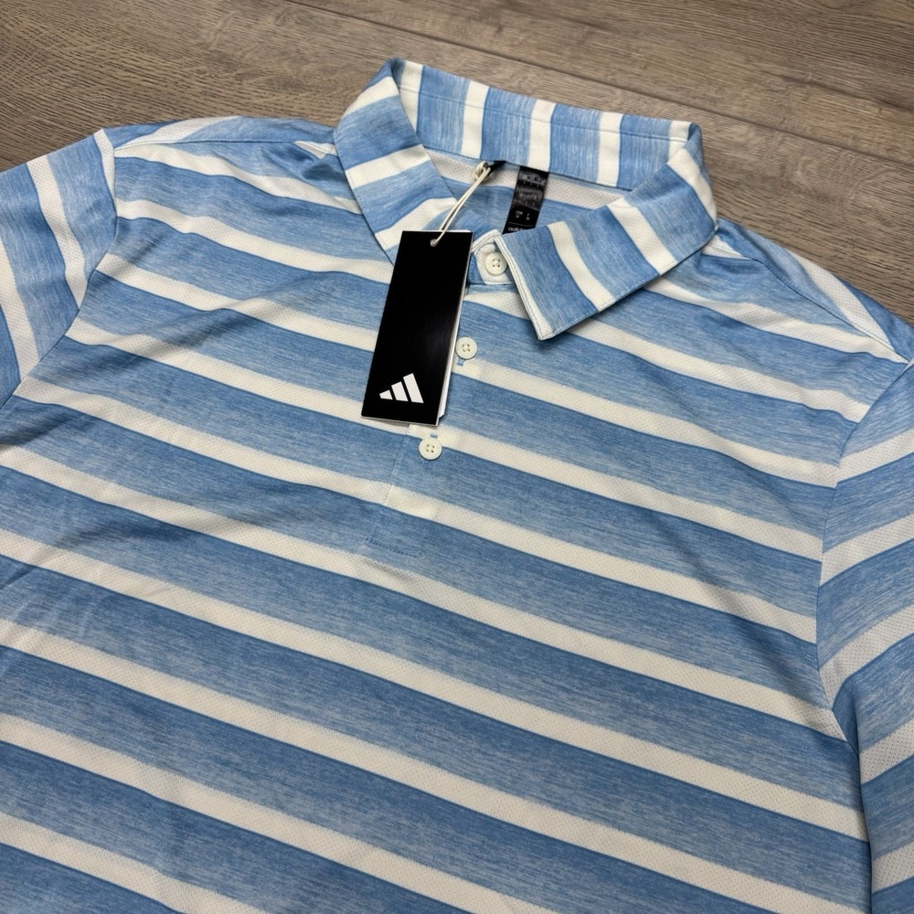 NWT Adidas 2‎ Color Stripe Polo Semi Blue Burst Men's Sz L Golf Preppy